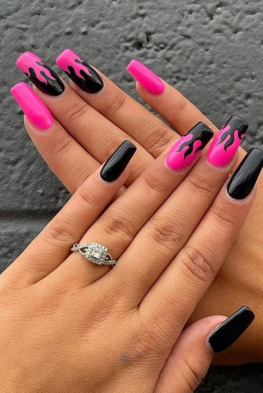 Black and Pink Nails