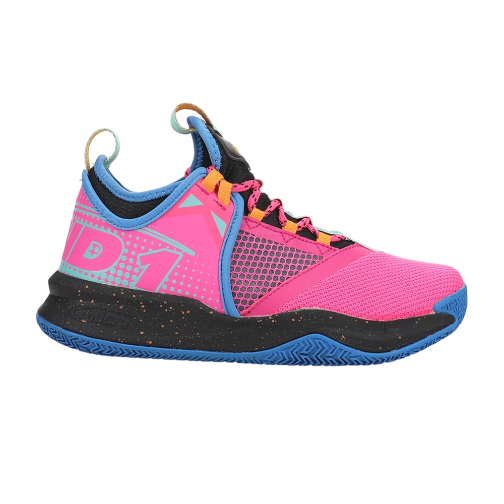 pink and blue basketball shoes