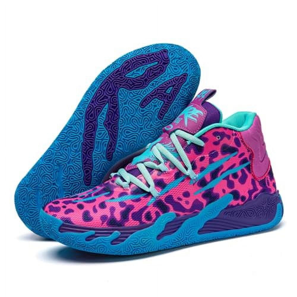 pink and blue basketball shoes